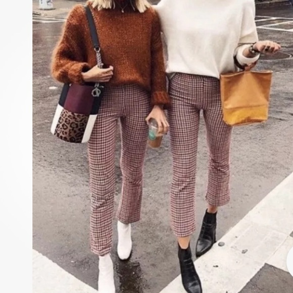 Free People Pants - Free People Rudy Flared Houndstooth Trouser Pants Wide Leg High Waisted Size 6
